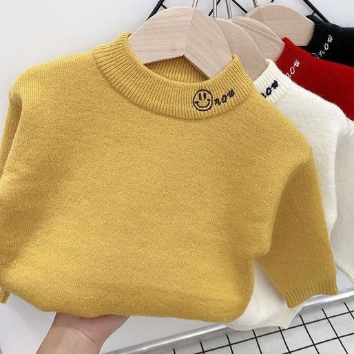 Children's sweater knitted sweater boy half high collar girl one velvet autumn and winter new children's baby bottoming shirt