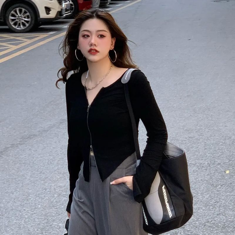 大碼女裝辣妹性感韓版長袖針織衫微胖mm春秋外搭修身顯瘦開衫上衣