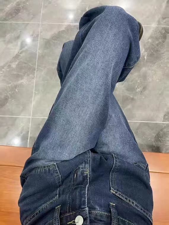 深藍色直筒牛仔褲女春秋大碼胖mm復古高腰寬鬆顯瘦歐美闊腿拖地褲