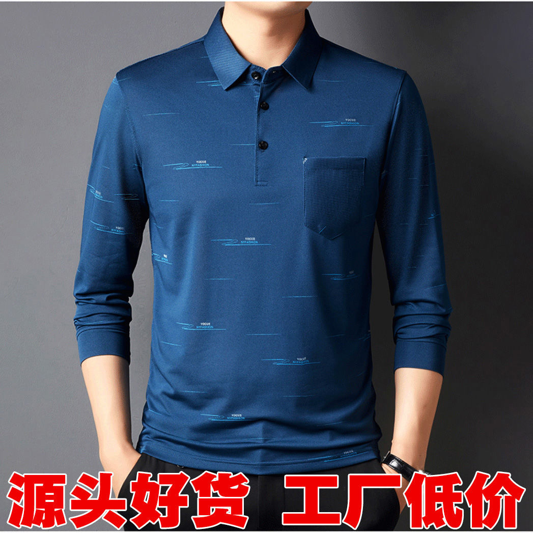 Real pocket men's autumn jacket thin section long-sleeved men's t-shirt middle-aged and elderly POLO shirt dad lapel top