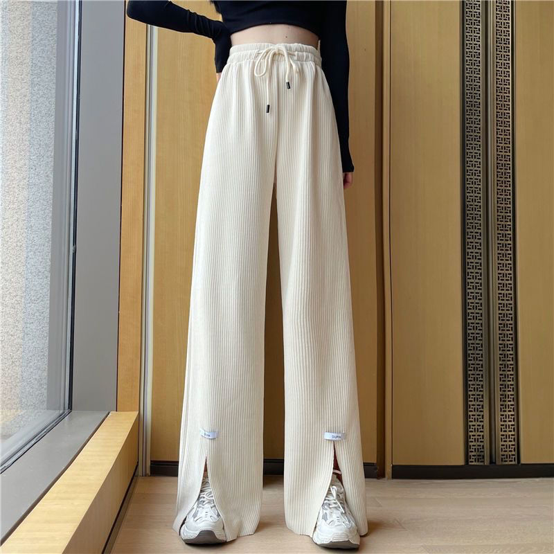 Miss extra large size 300 catty autumn and winter thickened slit wide-leg pants women's loose straight tube thin casual pants tide
