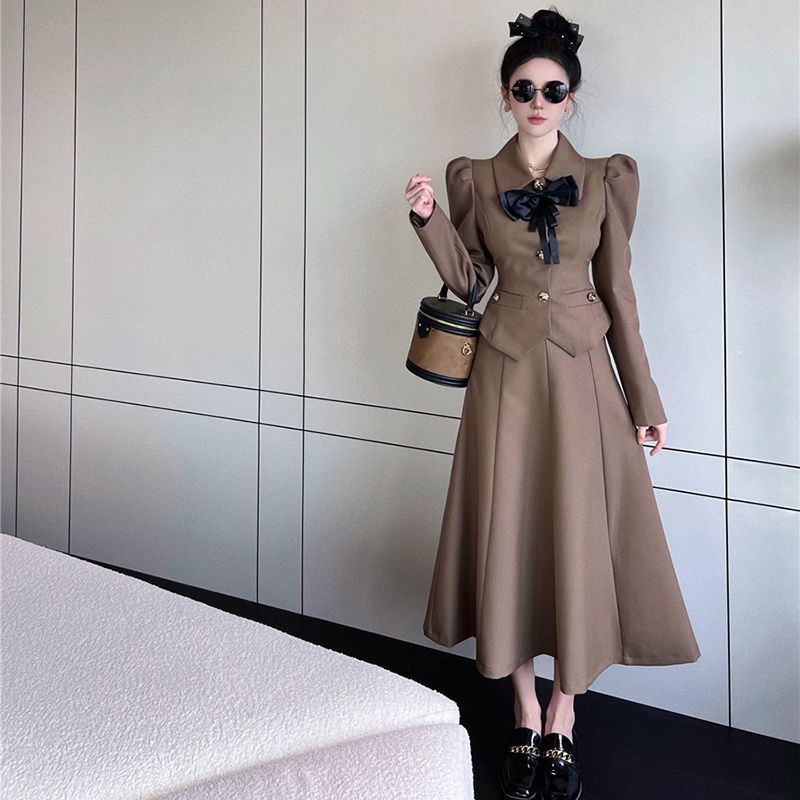 Small fragrance suit long skirt dress high-end light luxury Hepburn style autumn celebrity style French high-end two-piece trend