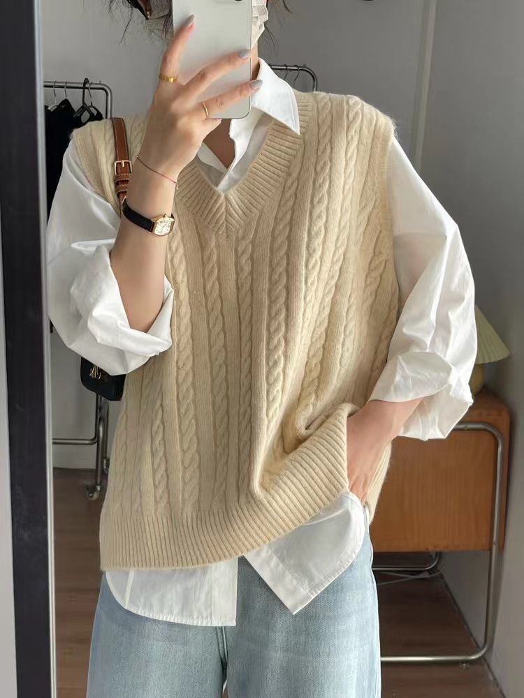 White long-sleeved shirt women's spring and autumn new foreign style loose inner design shirt with vest top