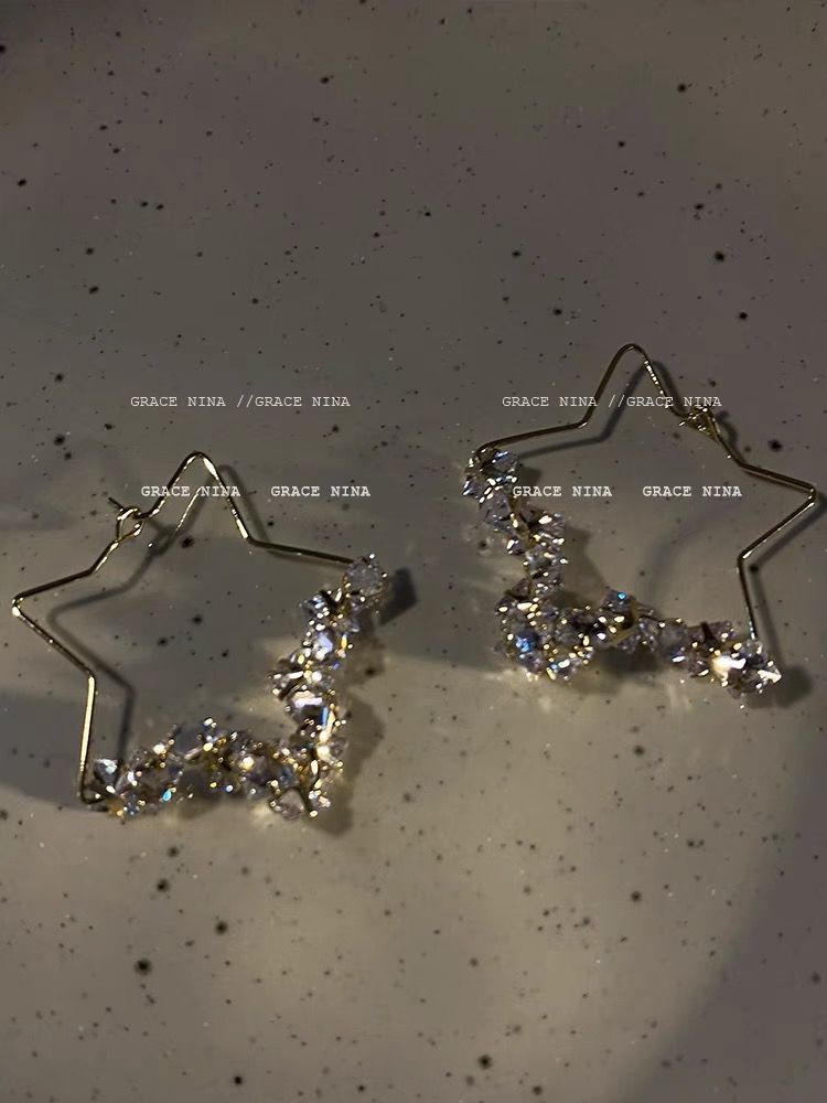 群星閃耀~星星耳環2022年新款潮顯臉瘦水晶耳釘個性氣質時尚耳飾
