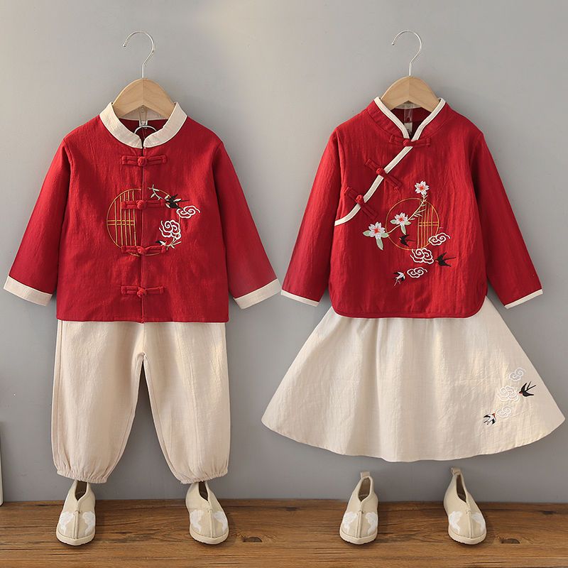 漢服男童春秋中國風套裝女童超仙古裝寶寶周歲禮服兒童國慶演出服