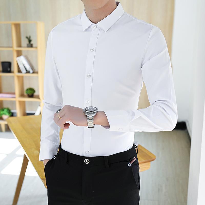 冬季黑色衬衫男长袖纯色休闲白衬衣男士加绒保暖修身潮流寸衫