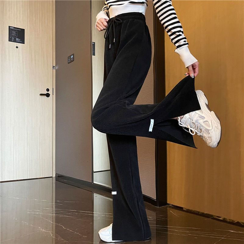 Miss extra large size 300 catty autumn and winter thickened slit wide-leg pants women's loose straight tube thin casual pants tide