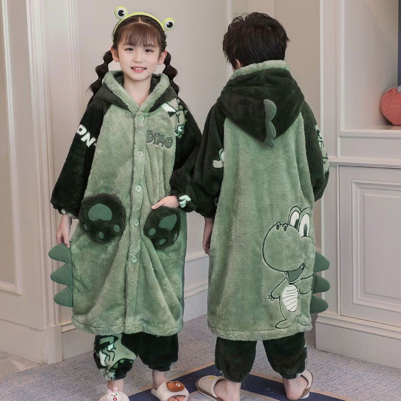 儿童睡衣男童睡袍珊瑚绒加绒加厚奥特曼冬季女孩浴袍小孩女童套装