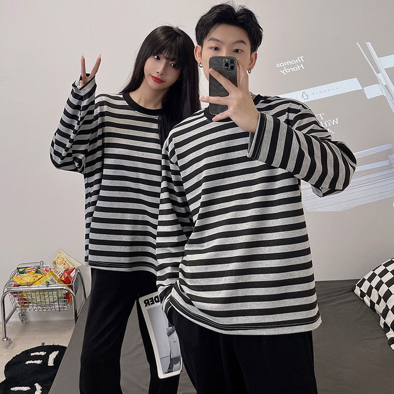 Buy one get one free couple pajamas women's spring and autumn long-sleeved net red hot style striped lazy style men's homewear suit