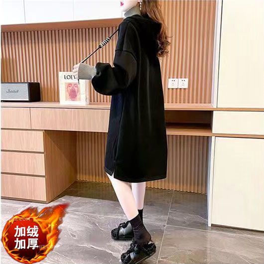 Fat MM Thin Velvet Fake Two-piece Long Sweater Dress Spring and Autumn Extra Large Size 300 Jin Loose Covering Belly High Collar Dress