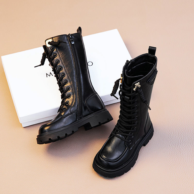 High-end children's leather boots 2022 new autumn and winter British trend little girl tall fashion all-match knight boots