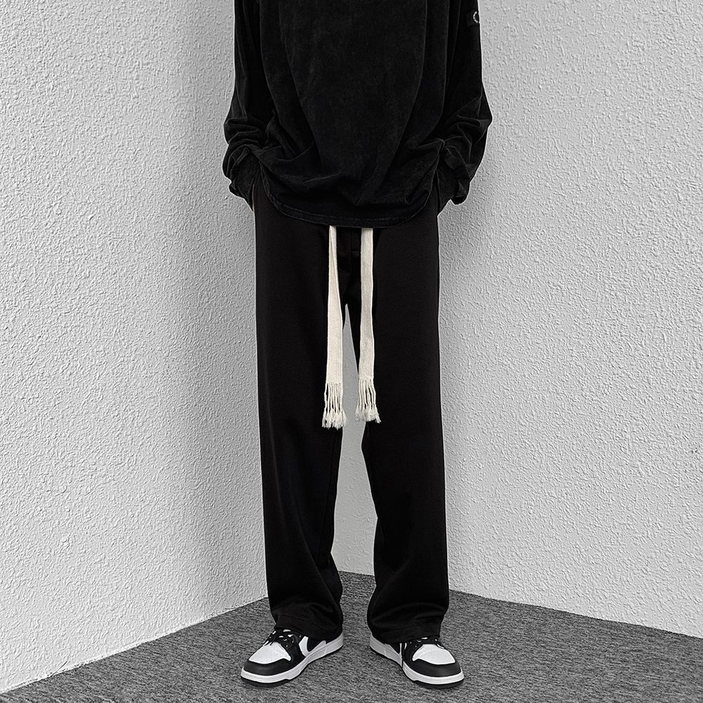 Black casual pants men's trendy brand straight loose wide-leg floor mopping pants spring and summer Hong Kong style trendy all-match trousers