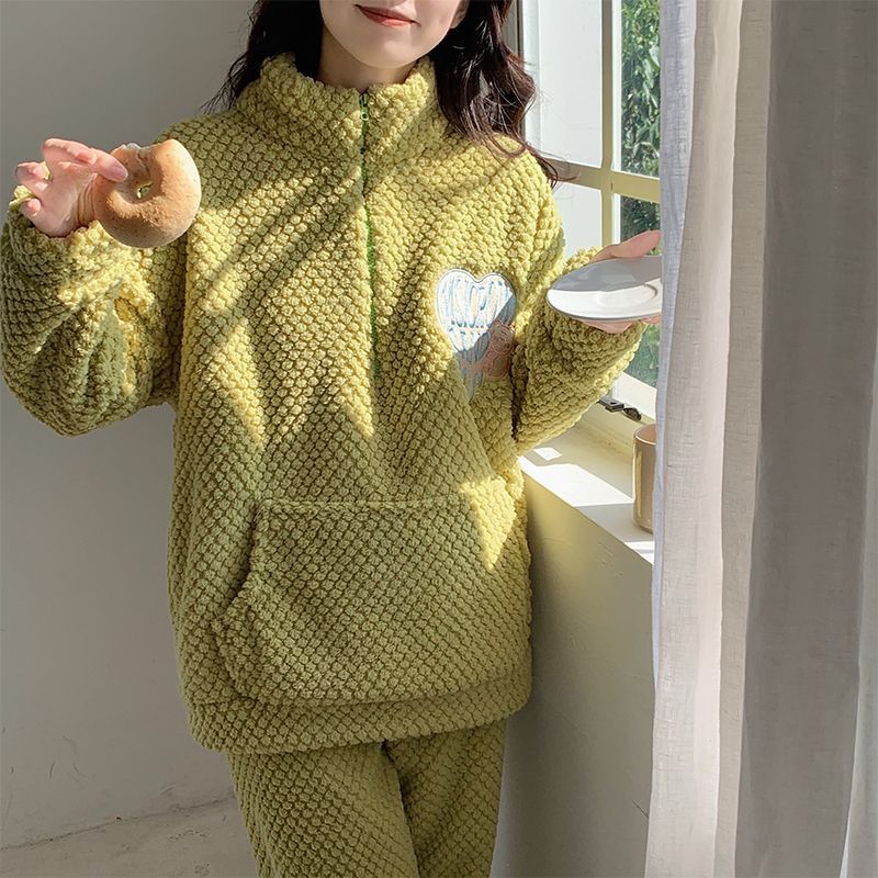 Pajamas women's  new autumn and winter thickened coral fleece winter warm student flannel home service suit