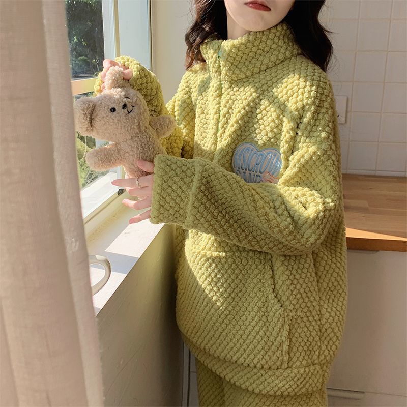 Pajamas women's  new autumn and winter thickened coral fleece winter warm student flannel home service suit