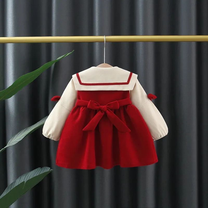 女宝宝公主裙春装婴儿红色生日裙子1-2-3周岁小童娃娃领连衣裙4秋