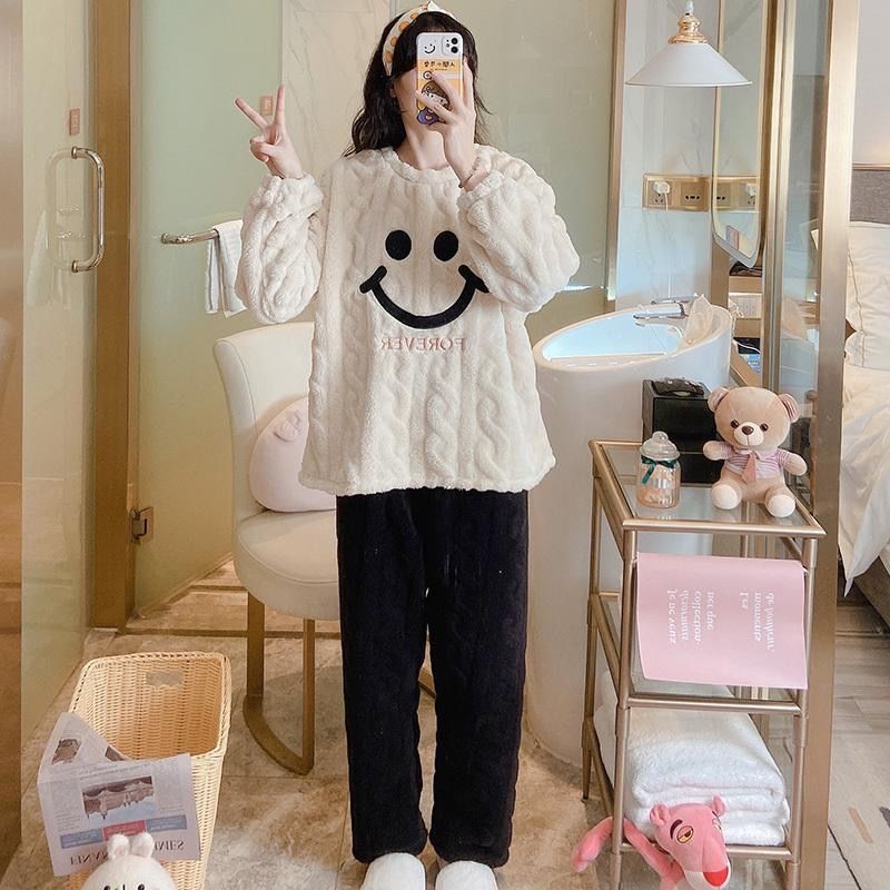 Coral fleece pajamas women's autumn and winter thickened and velvet student cute 2022 new flannel home service suit