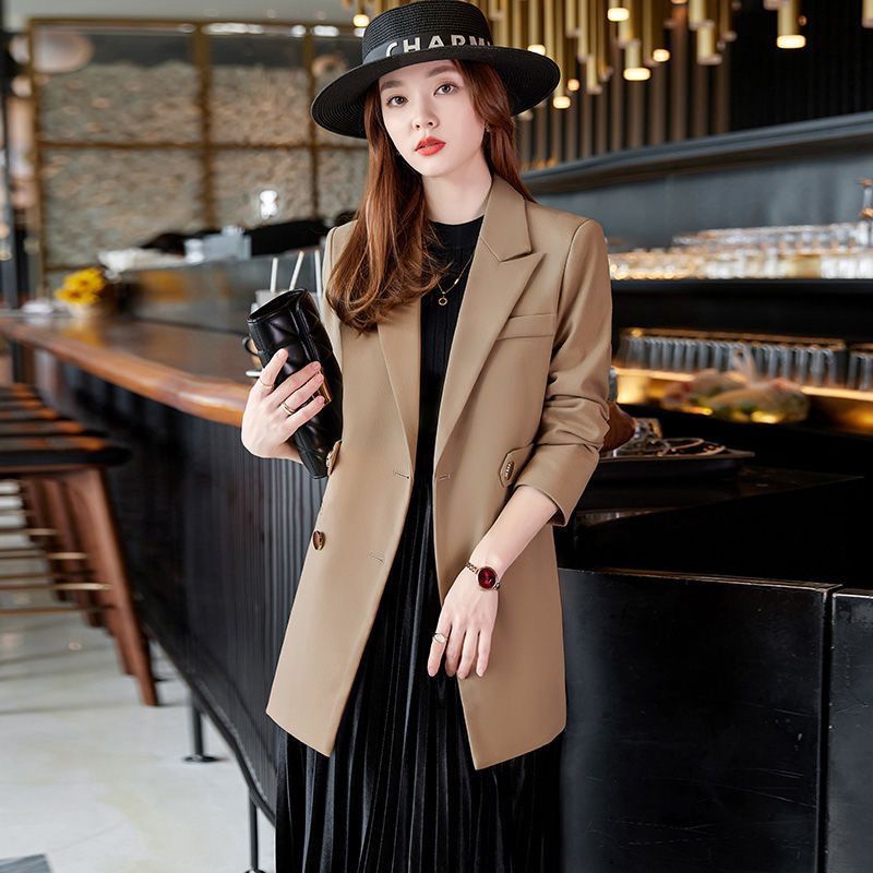 Suit jacket women's spring and autumn Korean style loose and thin double-breasted mid-length jacket autumn casual fashion suit