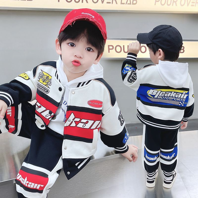 男童秋季加絨套裝夾克兒童機車服秋季冬季1-2寶寶5帥氣韓版棒球服