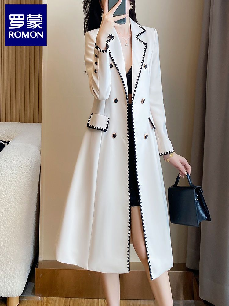 Romon trench coat women's autumn 2023 new khaki trim long suit high-end temperament fashion coat