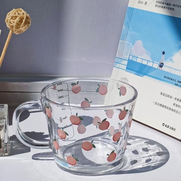 Cute glass breakfast cup female coffee milk oatmeal water cup children's ins style household scale cup with lid