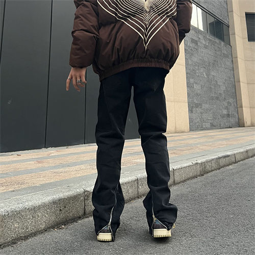 春秋季新款牛仔裤男高街港风复古直筒宽松hiphop嘻哈设计感长裤子