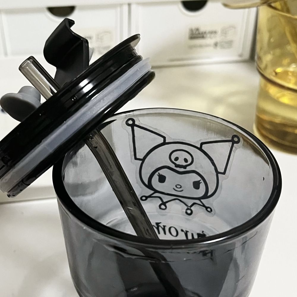 New Culomi straw glass cute water cup ins style portable high-looking American coffee cup with lid