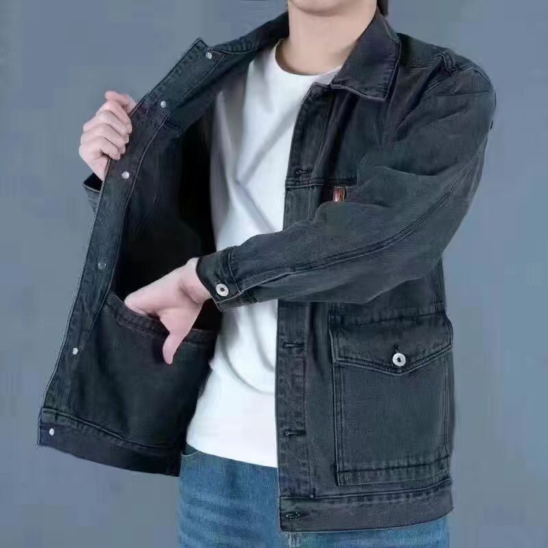 Men's tooling denim jacket jacket  spring and autumn style young and middle-aged street tide brand loose large size top clothes