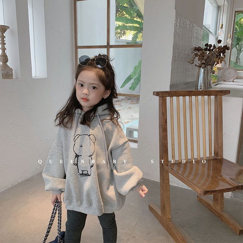 Children's hoodie Korean version of autumn and winter new girls cartoon print and velvet hooded jacket boys with cotton warm jacket