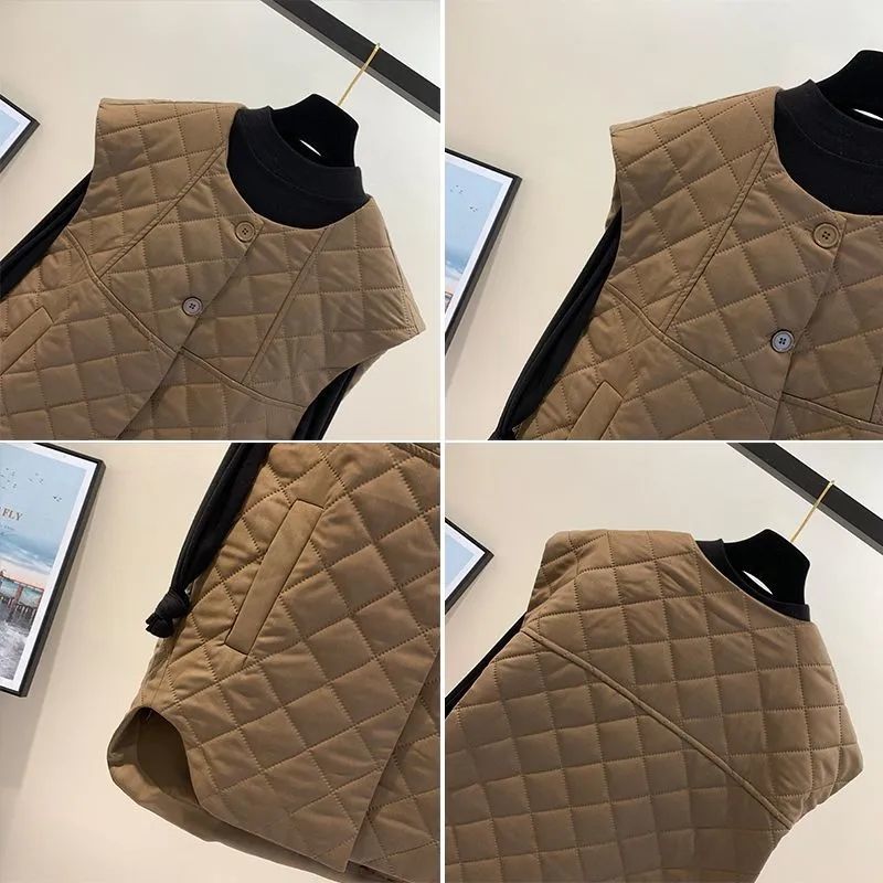 Rhombus Padded Vest Women's  Autumn and Winter New Loose All-Match Casual Reducing Age Thickened Vest
