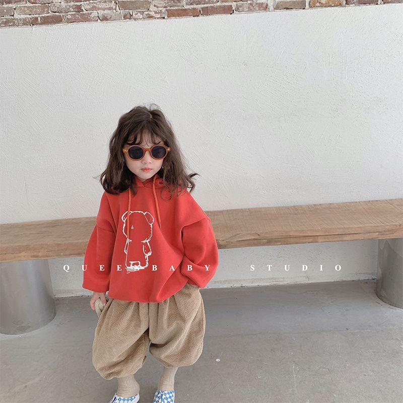 Children's hoodie Korean version of autumn and winter new girls cartoon print and velvet hooded jacket boys with cotton warm jacket