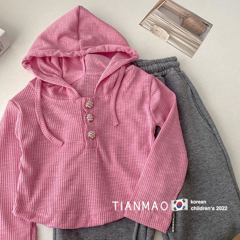 Girls autumn sweater 2023 new Korean version of children's clothing foreign style children's Korean fashion casual knitted hooded bottoming shirt