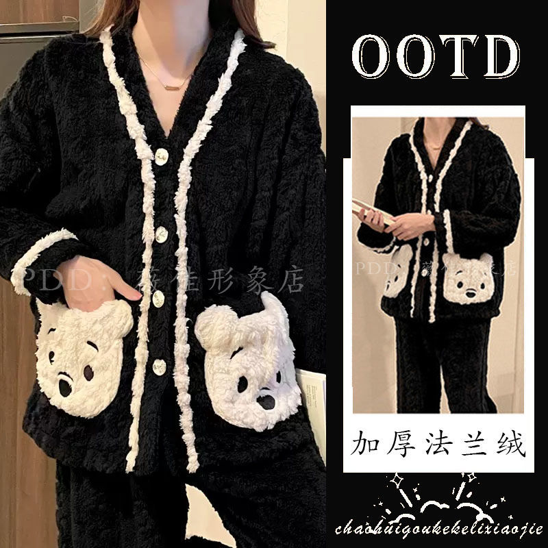 Coral fleece pajamas women's autumn and winter thickened and velvet student cute 2022 new flannel home service suit