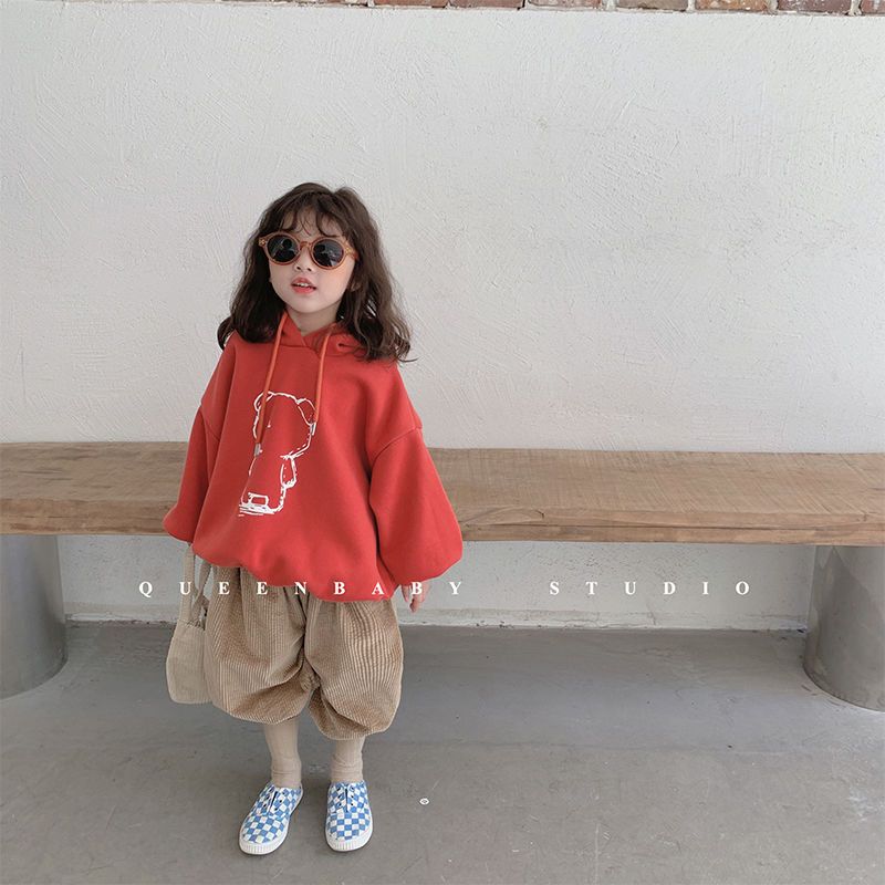 Children's hoodie Korean version of autumn and winter new girls cartoon print and velvet hooded jacket boys with cotton warm jacket