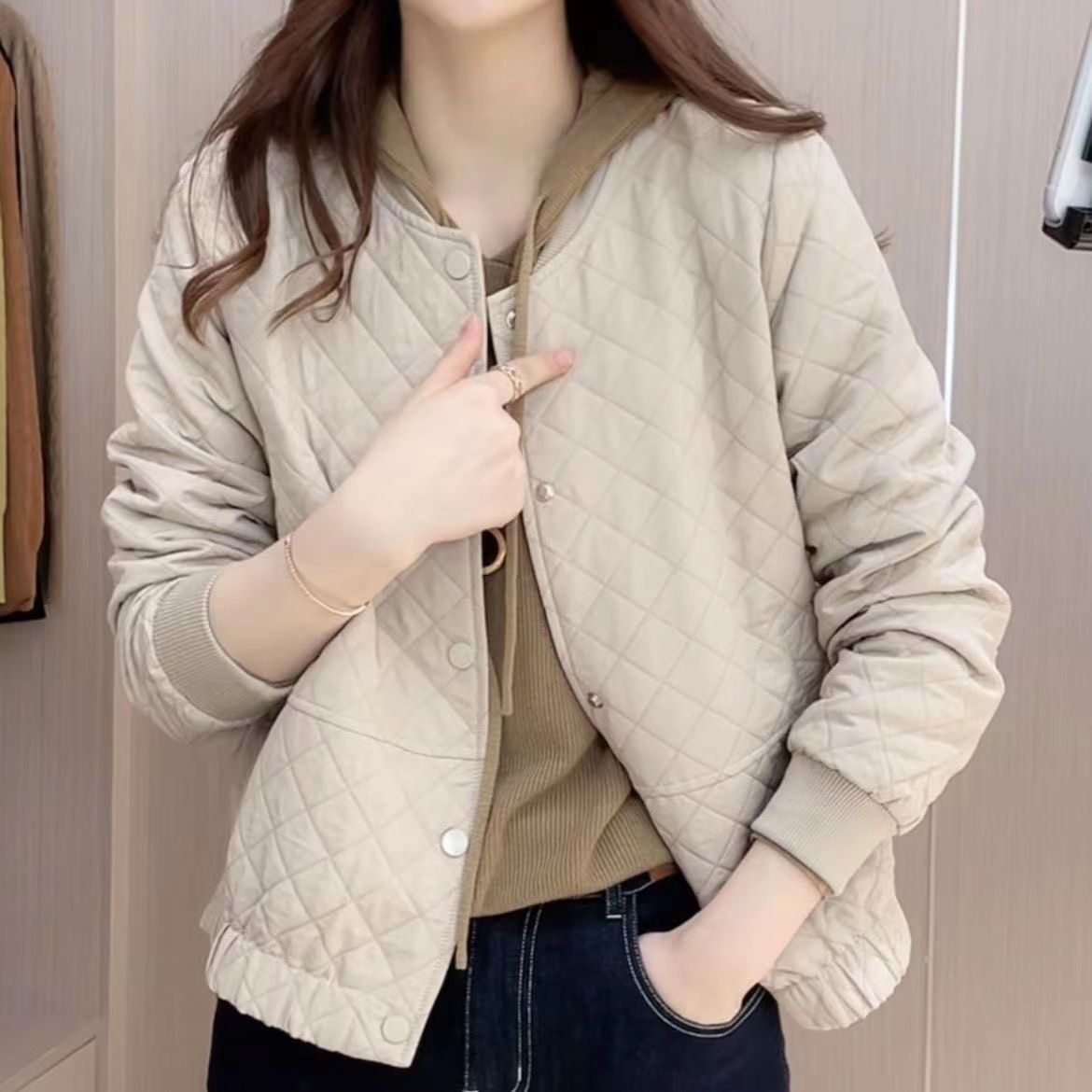 Women's short coat 2022 spring and autumn new Korean style casual fashion Hong Kong style diamond plaid jacket cardigan top