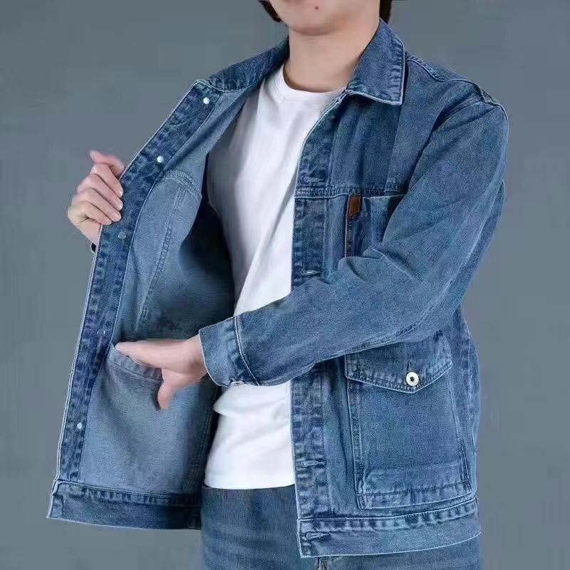 Spring and autumn denim jacket men's  new Japanese trendy brand high-end multi-pocket tooling loose large size men's jacket