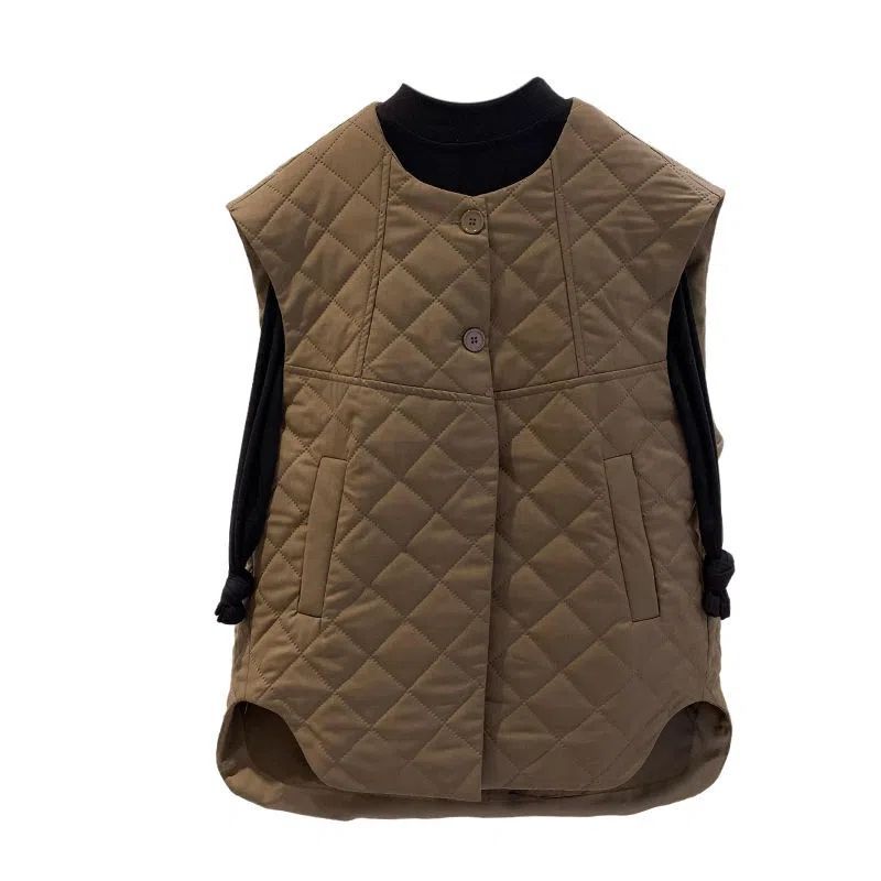 Rhombus Padded Vest Women's  Autumn and Winter New Loose All-Match Casual Reducing Age Thickened Vest