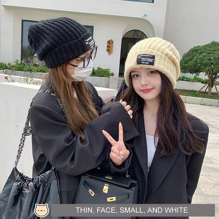Loose big head circumference knitted hat women's winter woolen hat autumn and winter warm suitable for round face show face small heap hat trendy