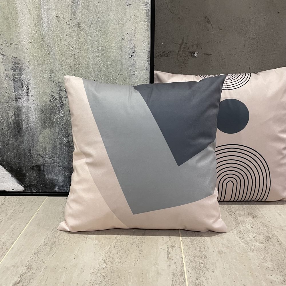 Nordic pillow, modern and minimalist double-sided pillowcase, living room sofa cushion, ins line geometric gray blue_voghion.com