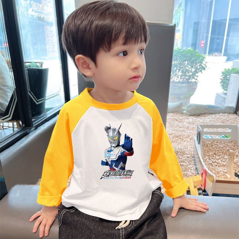 Boys pure cotton color matching long-sleeved t-shirt spring and autumn bottoming shirt new baby small children's sweater foreign style top trend