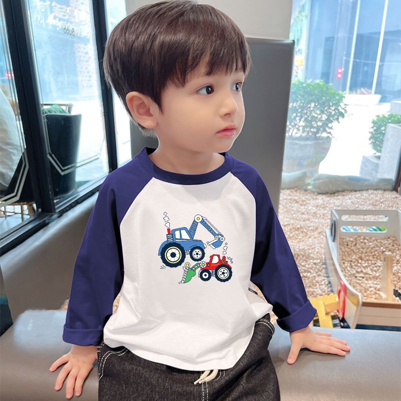 Boys pure cotton color matching long-sleeved t-shirt spring and autumn bottoming shirt new baby small children's sweater foreign style top trend