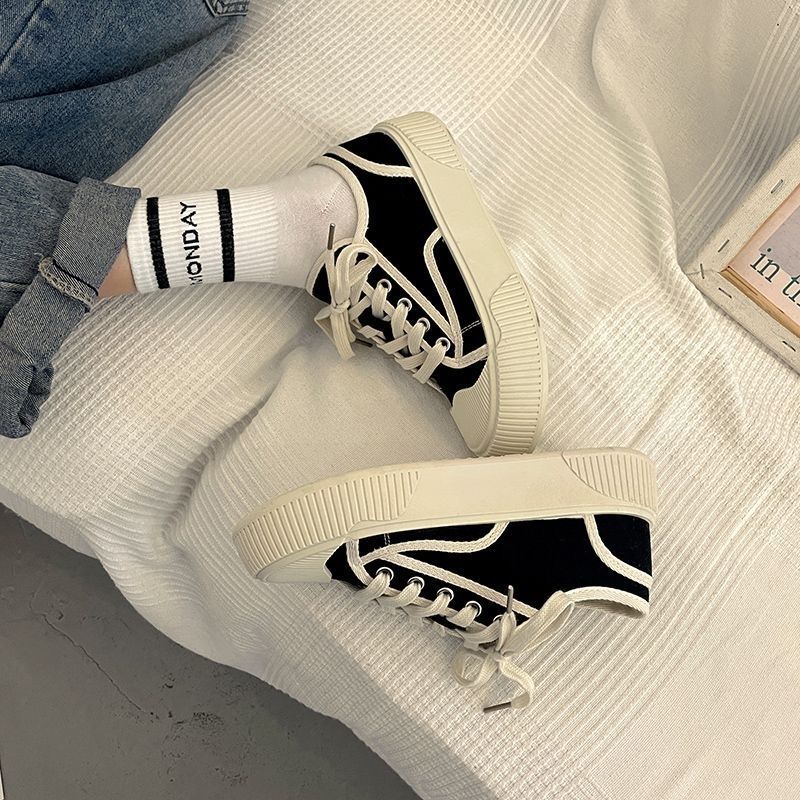 Minority thick-soled canvas shoes women's new spring and autumn retro all-match biscuit shoes casual sports shoes comfortable breathable sneakers