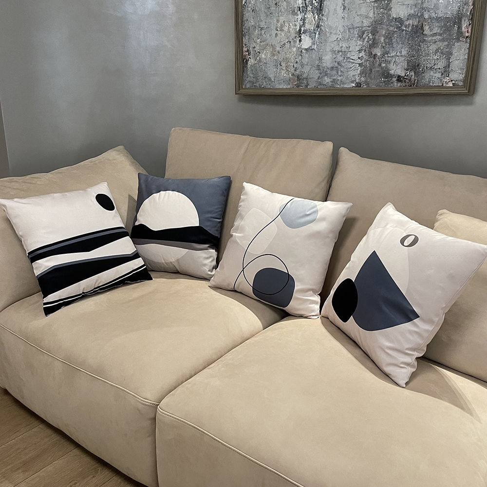 Nordic pillow, modern and minimalist double-sided pillowcase, living room sofa cushion, ins line geometric gray blue_voghion.com