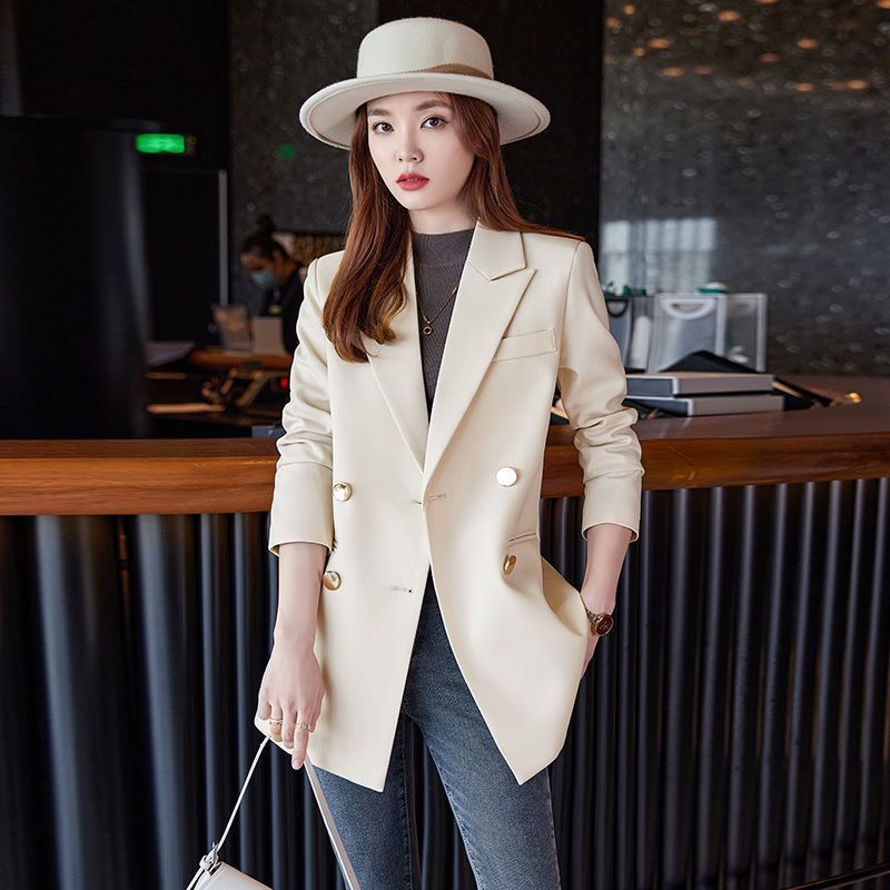 Suit jacket women's spring and autumn Korean style loose and thin double-breasted mid-length jacket autumn casual fashion suit