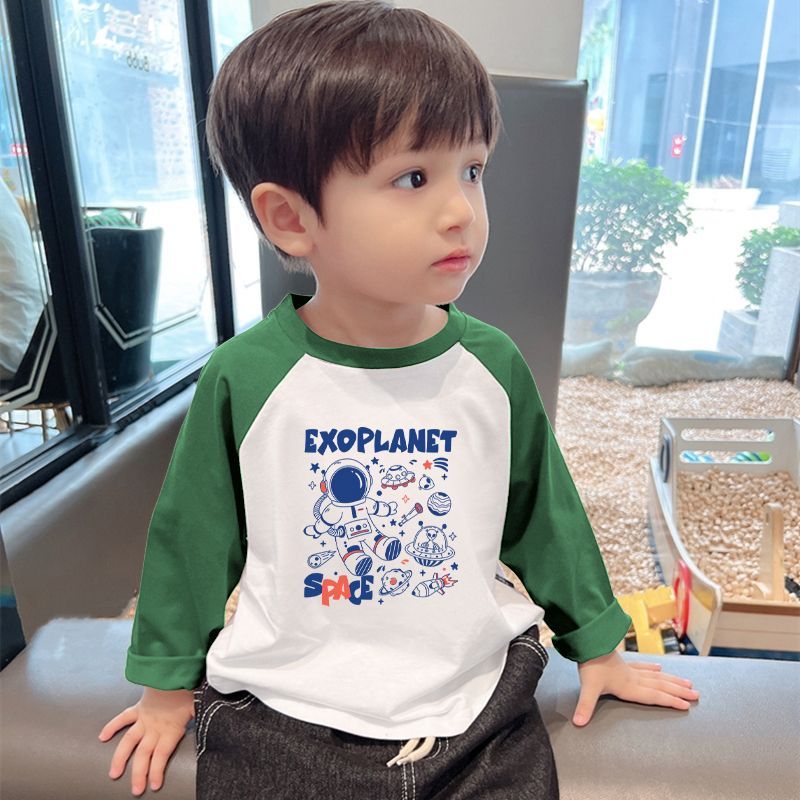 Boys pure cotton color matching long-sleeved t-shirt spring and autumn bottoming shirt new baby small children's sweater foreign style top trend