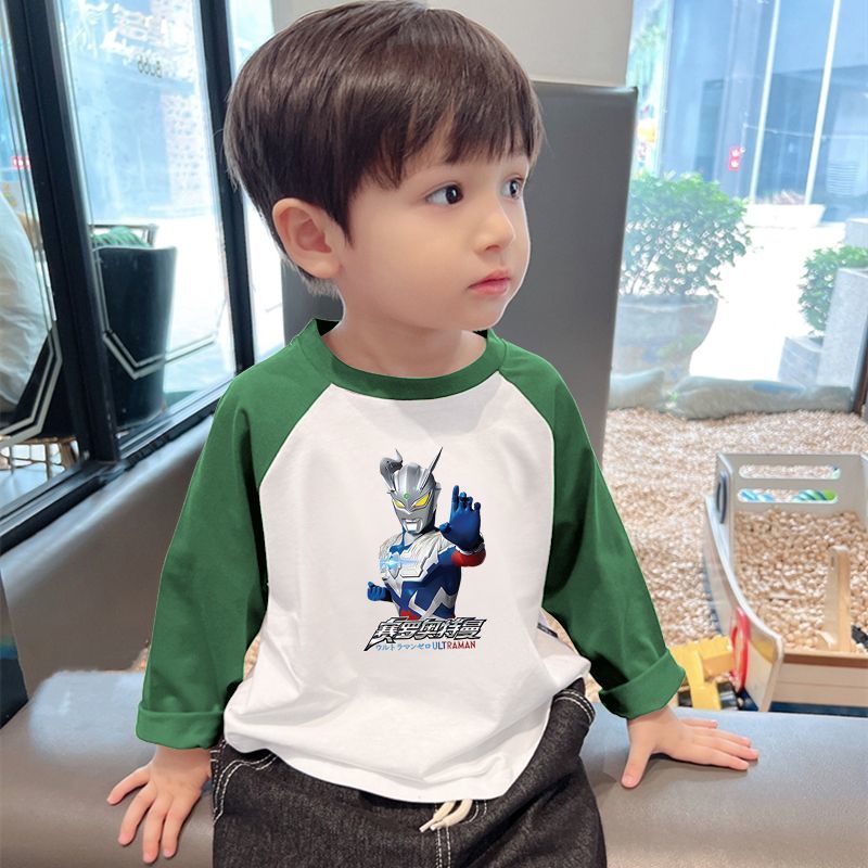 Boys pure cotton color matching long-sleeved t-shirt spring and autumn bottoming shirt new baby small children's sweater foreign style top trend