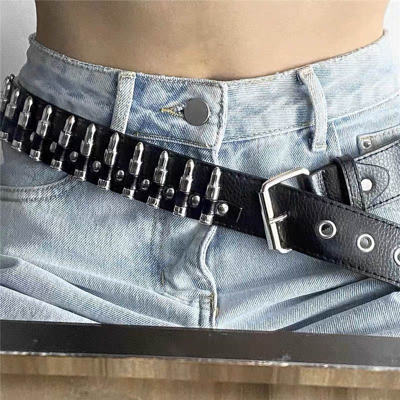 Instagram niche punk y2k rivet bullet head Zuo Yuanjie, same style metal jeans belt, versatile_voghion.com