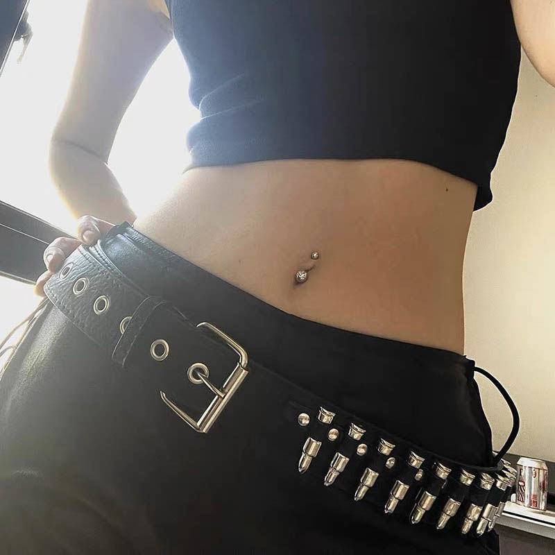 Instagram niche punk y2k rivet bullet head Zuo Yuanjie, same style metal jeans belt, versatile_voghion.com
