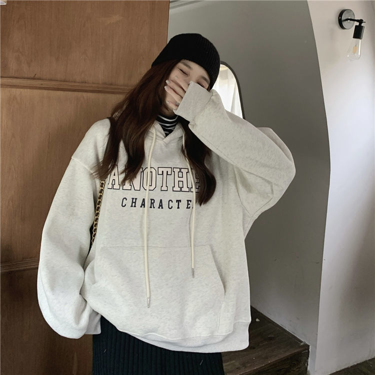 吉兔狗 纯棉咖啡色卫衣女学生棕色卫衣加绒加厚秋冬季新款宽松慵懒风上衣