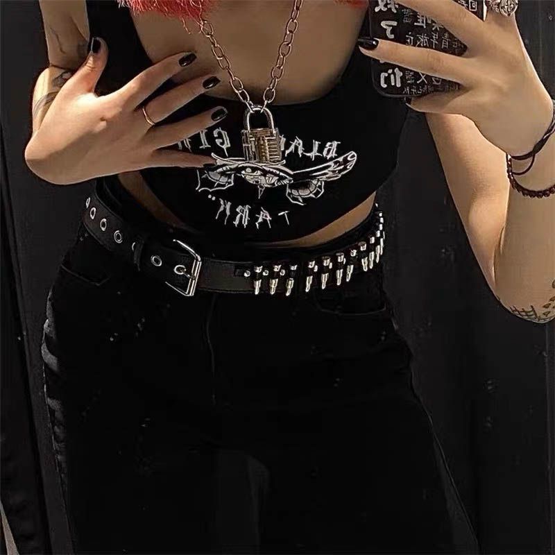 Instagram niche punk y2k rivet bullet head Zuo Yuanjie, same style metal jeans belt, versatile_voghion.com
