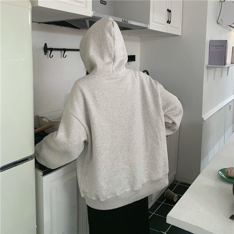吉兔狗 纯棉咖啡色卫衣女学生棕色卫衣加绒加厚秋冬季新款宽松慵懒风上衣